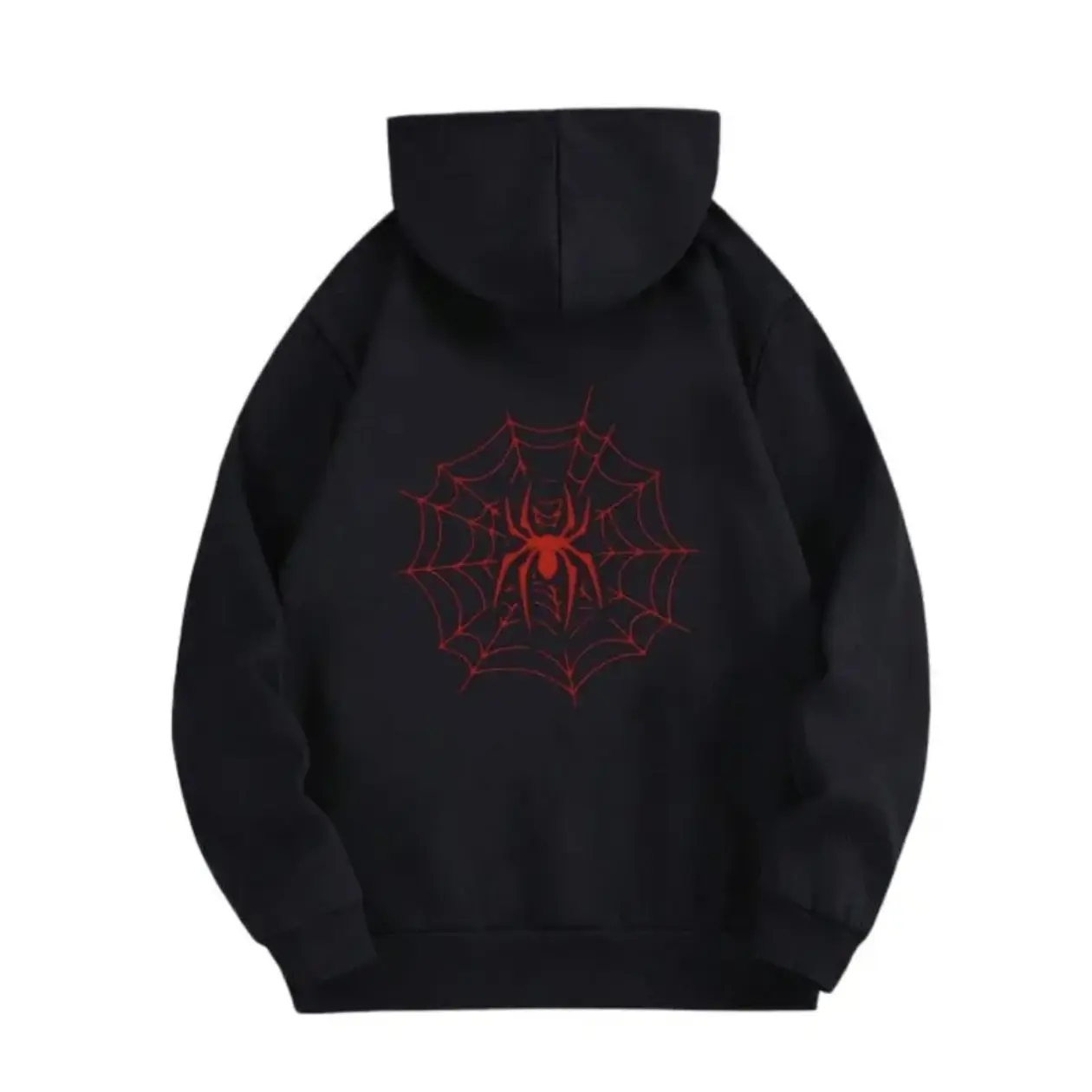 Men’s casual hooded sweatshirt featuring a “red spiderweb” graphic, suitable for autumn and winter wear.