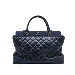 Pre-owned CHANEL H6 dark blue old diamond commuter tote bag H18961