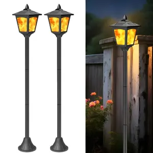 2 Pack 40" Solar Flame Flickering Lights Outdoor LED Post Lanterns for Garden & Pathway Waterproof Decorative Lighting