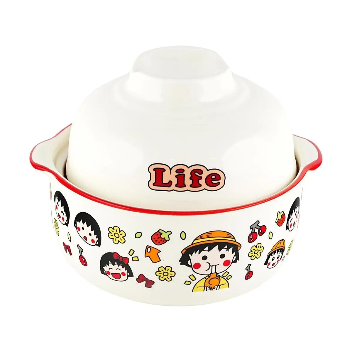 Golden Lion Chibi Maruko Chan Ceramic Noodle Bowl Set - Large Capacity 750ML & 500ML Instant Ramen Bowl, Dual Use