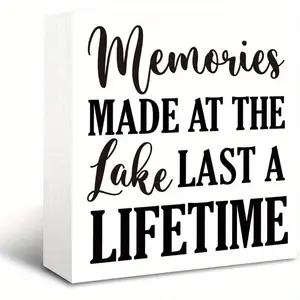 Memories at the Lake Last A Lifetime Sign, Lake House Decor, Rustic Box Sign Decor Tabletop, Lake Life Lover Decoration for Home Office, Lake Cabin Decor, Cottage Decor, Farmhouse Decor for Shelf 5x5 inch