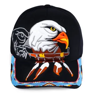 Eagle With Pipe Embroidered  Beaded Baseball Cap With Brim Unisex Native American Style beaded  hats