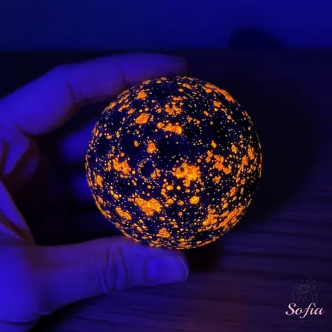 Natural Yooperlite Moon Sphere - Handcrafted UV-Reactive Crystal Ball Mineral Specimen, Witchy Things Desk Accessories Decor, Natural Stone Decor Unique Birthday Gift for Jewelry Accessories Enthusiasts, Unique Birthday Gifts
