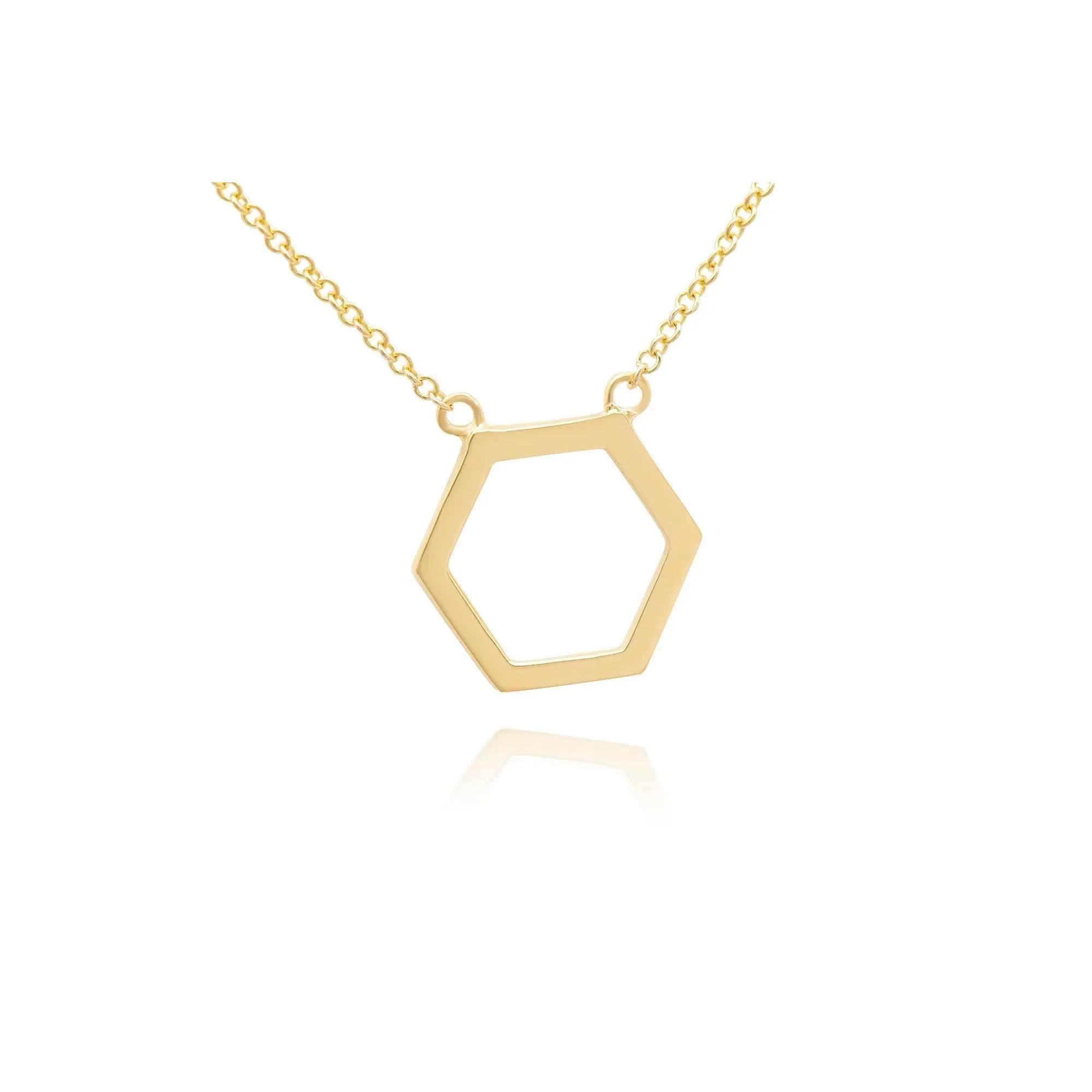 14k Gold Hexagon Necklace, Geometric Honeycomb Shape Small Charm Pendant