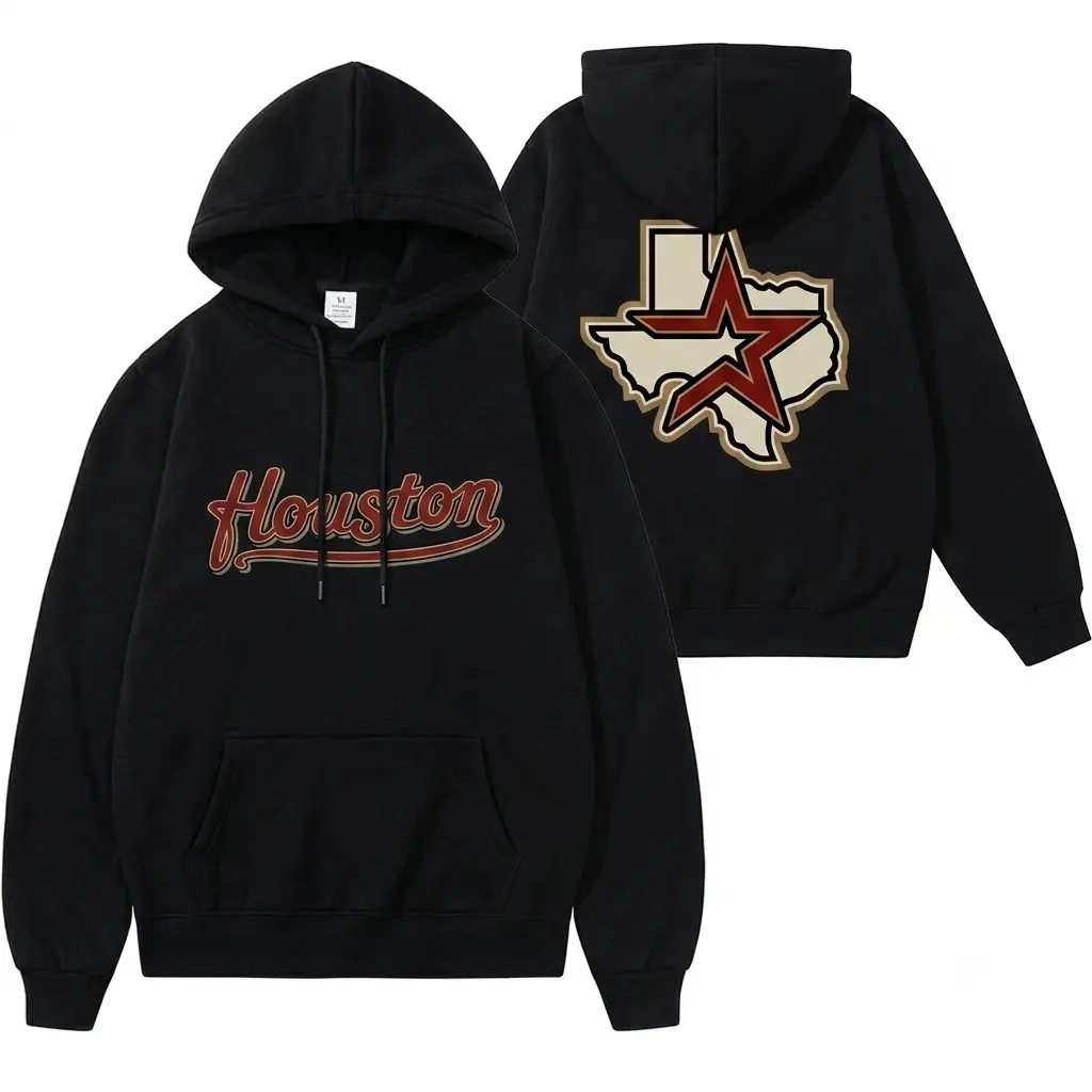 Red Houston Hoodie, Retro Houston Texas Graphic Shirt, Vintage Heavyweight Streetwear, Star Texas Edition Vintage Hoodie, Menswear Crewneck Casual