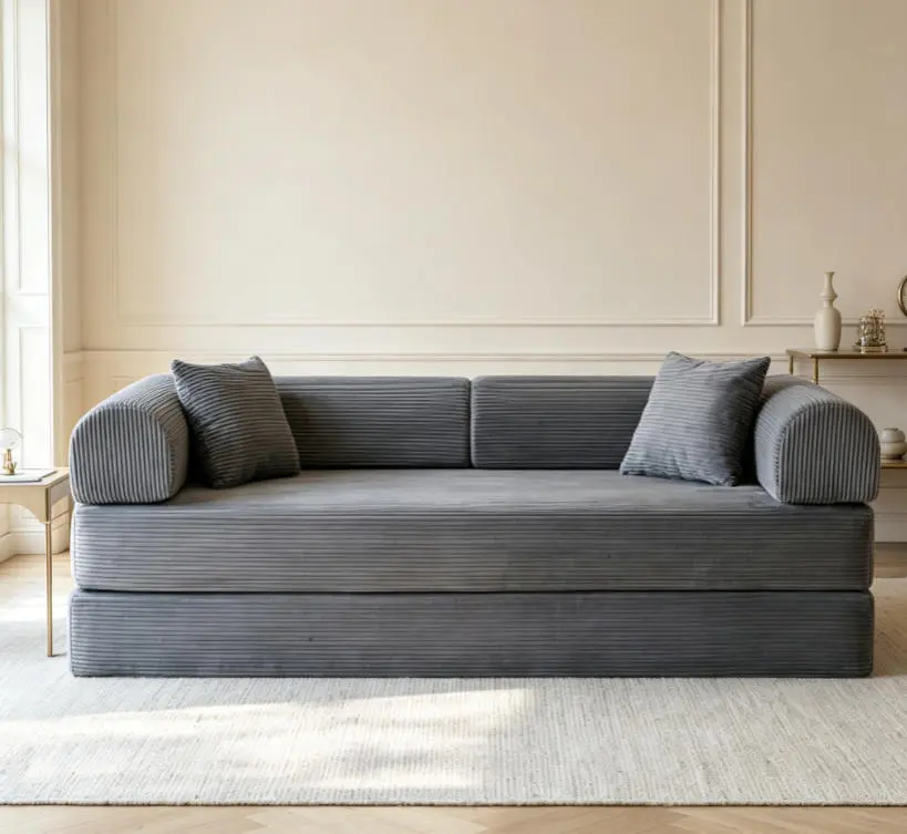 78.8" Corduroy Compression Sofa Bed - Convertible Modular Loveseat with Pillow Back Support & Armrest, Boneless Comfy Futon Sleeper for Living Room