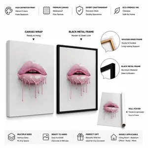 2D Flat, Canvas Print, Pink Lips, Poster, Living Room, Bedroom, Office, Dining Room, Bar Wall Decor, Artwork, Perfect Gift And Decoration