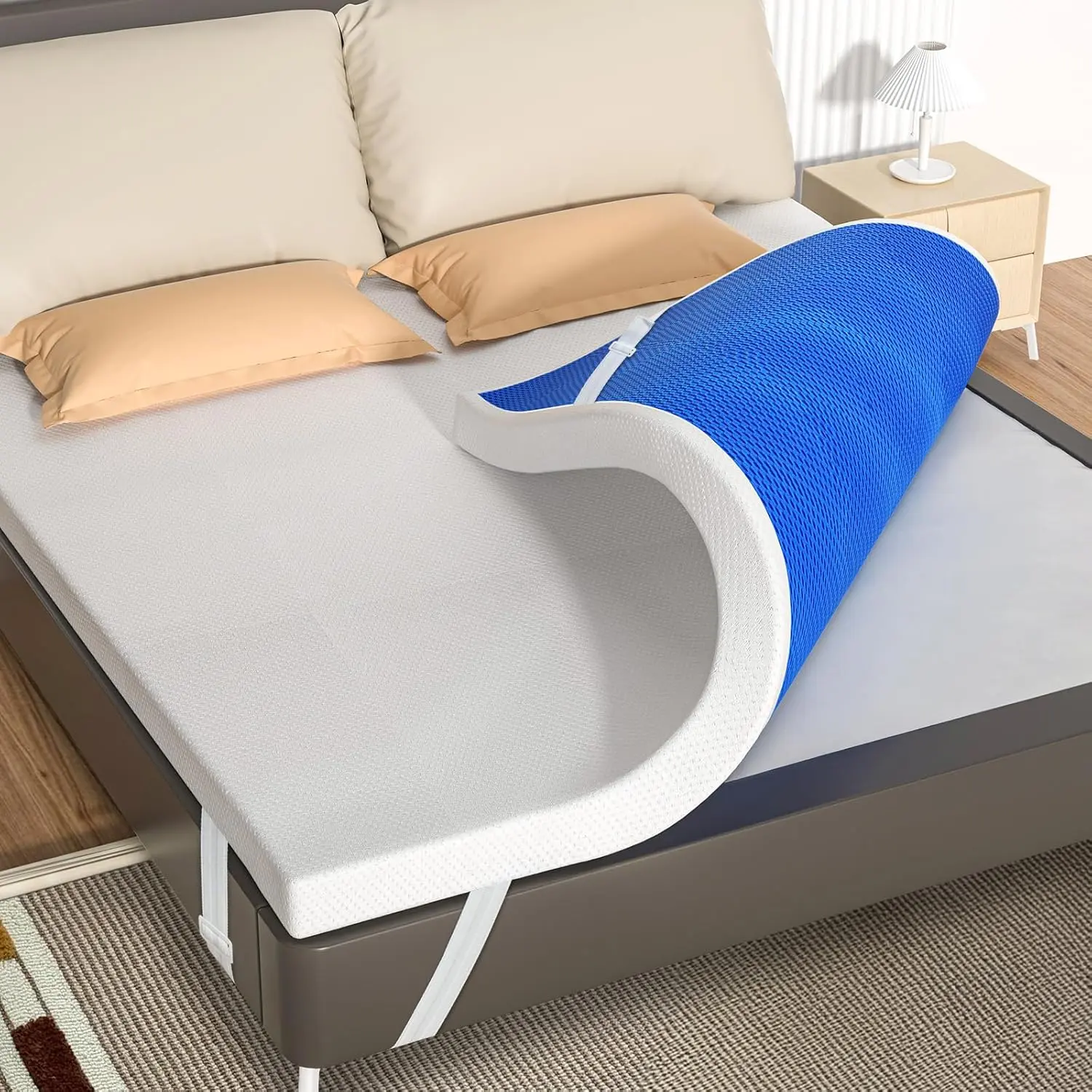 Gel Memory Foam Mattress Topper Queen 3 Inch Cooling Egg Crate Ventilated Bed Pad with Removable Washable Cover for Pressure Relief and Back Pain Support