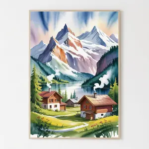 Grindelwald, Switzerland Watercolor Art Print - Travel Poster