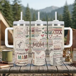 Mother's Day Gifts for Mom - Insulated Stainless Steel Travel Mug with "Mama Mother Mom" Nutrition Facts Design, Birthday Gifts for Mom, Grandma, Wife