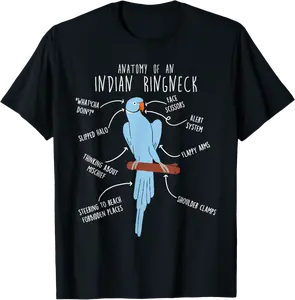 Indian Ringneck Parrot Anatomy Funny Cute Pet Blue Bird Mom T-Shirt - Emilygui Shop 88B0DGFHZBLG