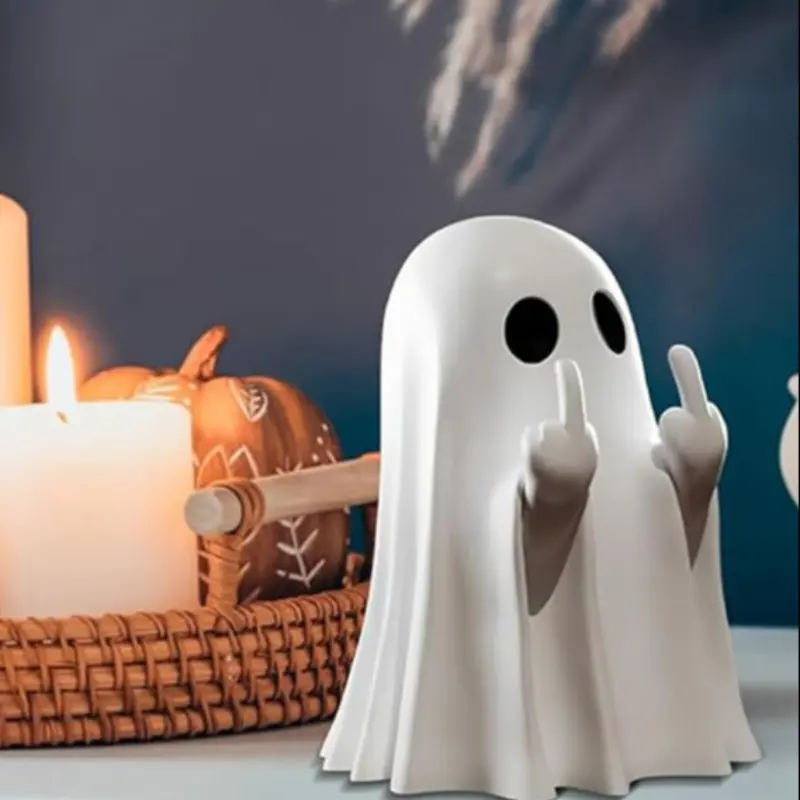 Halloween Ghost Pumpkin Middle Finger Statue, Creepy Resin Figurine, Indoor & Porch Decor, Funny Halloween Gift, Creative Home Decoration