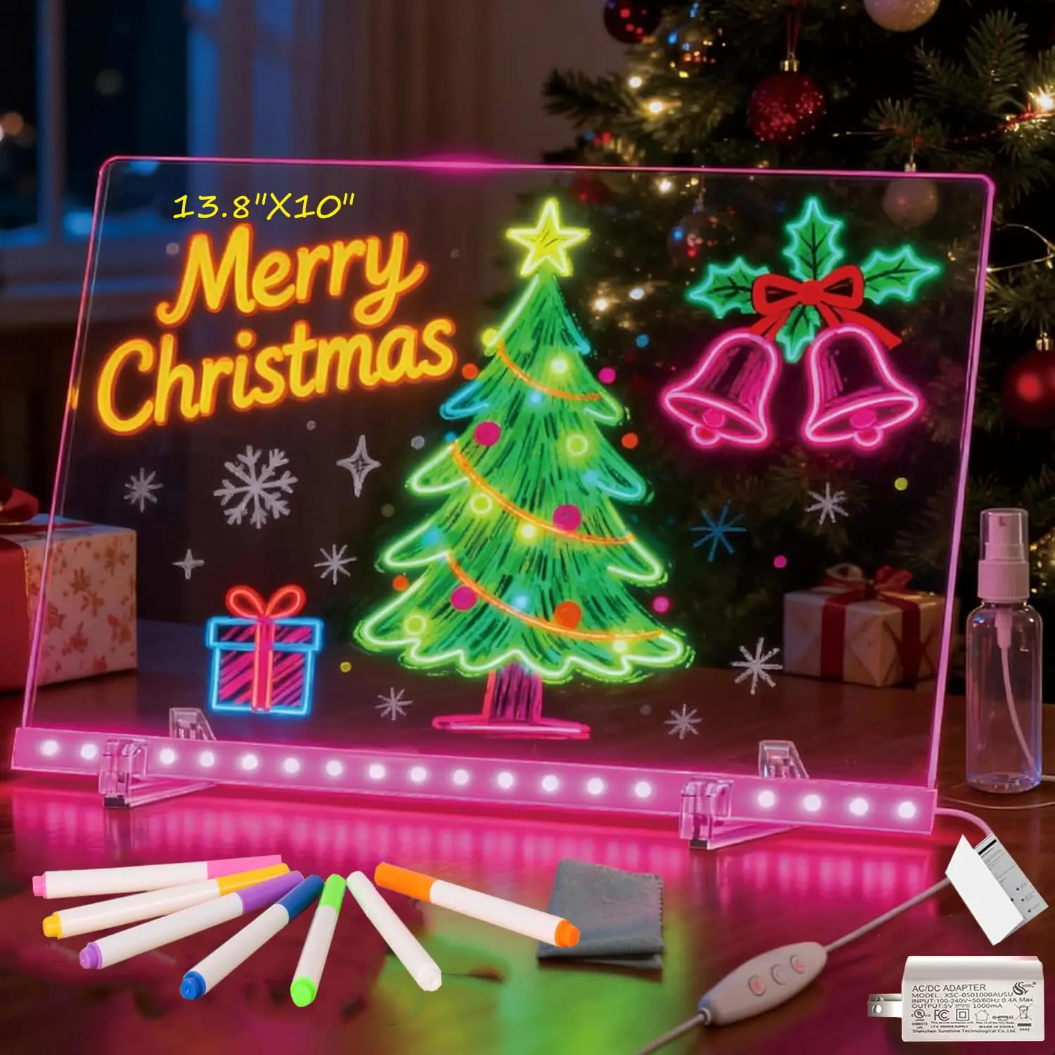 16-In LED Light-Up Portable Drawing Board Creative Craft Kit - 14 Highlighters, Drawing Markers, Color Pens, Acrylic Markers, 13 Light Effects, 6 Modes, Tracing Book, Batteries - Ideal Birthday Gift for Kids Age 3+