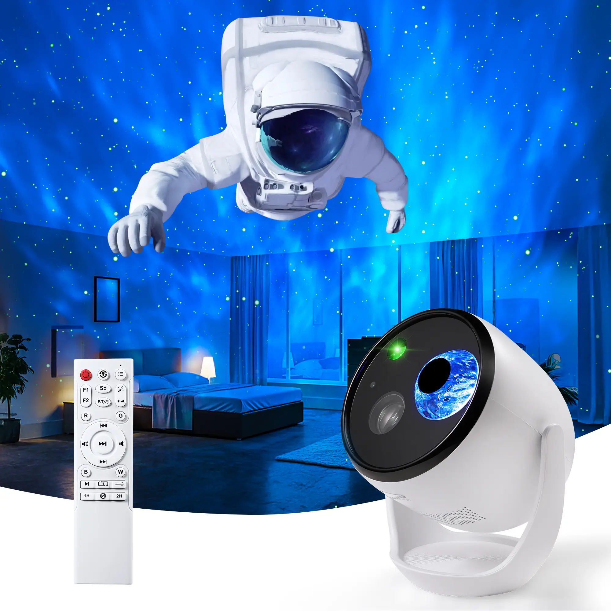 BrizLabs 3D Galaxy Home Projector - Home Use & Party Decor, 1 x Galaxy Starry Projector Night Light, 90+ Dynamic Themes, Glasses-Free 3D Holographic Model, Adjustable Stereo Audio, Bluetooth Speaker, 1 x Remote Controller, Triangular Stand, Type C Cable,
