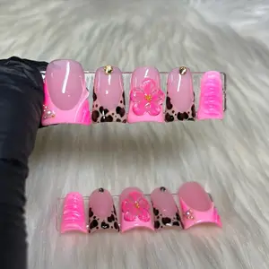 Cheetah Pink - Reusable 3D Press On Nails