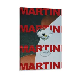 Retro Martini Funky Cocktail Wall Art with Minimalist Alcohol Bar Cart Design As Trendy Preppy Wall Canvas for Kitchen Wall Decor Canvas Poster Bedroom Decor Office Room Decor Gift Frames Ornaments Decoration Photo Artistic Print Frame-Style