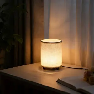 Vintage Nordic Style Small Cute Fabric LED Table Lamp, Nightstand Lamp, USB Powered Warm Light, Metal Base Cloth Shade, Home Bedroom Living Room Office Nightlight