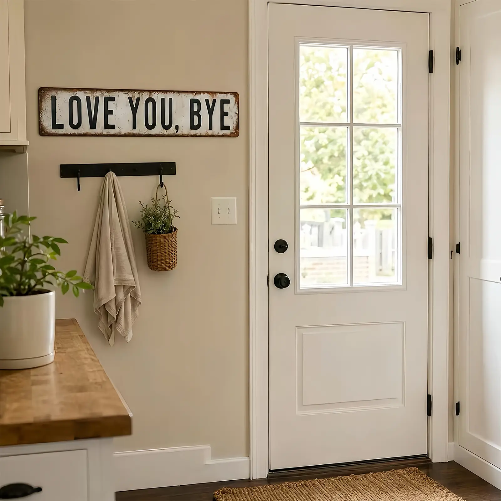 16x4 Inch Vintage Metal Decorative Sign, Aged Home Sign Door Fit, Rustic Aluminium Wall Art for Farmhouse Entryway, Fits Hallways and Mudrooms, Garage Gate Accent Hanging Plaque, Aged Home Signs, "Love You Bye" Fun