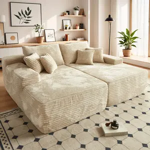 Boneless Oversized Sectional Double Lounge Chaise with Cloud Plush Sofa Bed, Fluffy Modern Sleeper Loveseat Chair for Indoor Living Room Bedroom Reading,  No Assembly Required