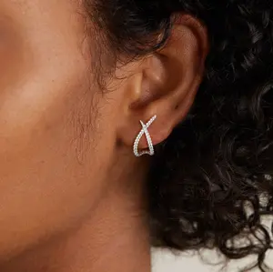 Greenish Spring Jewelry Rhinestone Statement Cuff Piercing Stud Earrings for Women Sparkly CZ X Criss-Cross Wraps Earrings Geometry Huggie Hoops Earrings Jewelry Accessories,Valentine's Day Gift