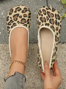 Women's Fashion Leopard Print Flat Shoes, Fashionable Flats, Casual Comfortable Breathable Round Toe Slip on Shoes for Daily Wear, Lightweight Breathable Shoes for All Seasons