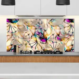 GCKG Colorful fractal design Tempered Glass Kitchen Backsplash, Stove Back Cover, Stove Splashback, Cutting Board, Kitchen Wall Decor