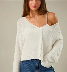 Annie White V- Neck Cardigan