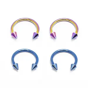 Horseshoe Ring 4 Pack Anodized 16G Circular Barbell Blue & Multi-Color Spikes