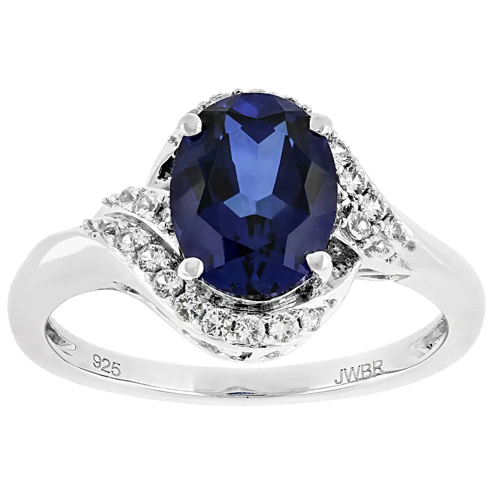 JTV Blue Lab Created Sapphire Rhodium Over Sterling Silver Ring 2.41ctw