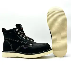 White Wolf Black Classic Moc Toe Wedge Goodyear Welt Sole Slip Resistant Shock Absorbent WW-965 Ankle Boy Comfort Leather Footwear Boot
