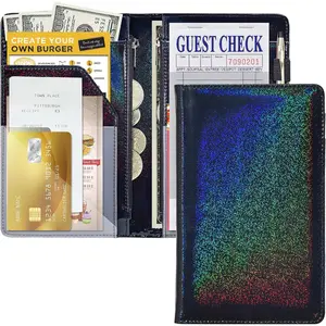 Server Books For Waitress/Waiter Book with 2 Zipper Money Pockets,Cute Waitress Books Organizer Accessories Fit Server Aprons Note Pads (Glitter Black)