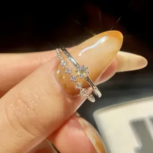 Esberry Synthetic Moissanite Set Rings 925 Sterling Silver For Women Gift Daily Wedding Anniversary Birthday Promise Engagement