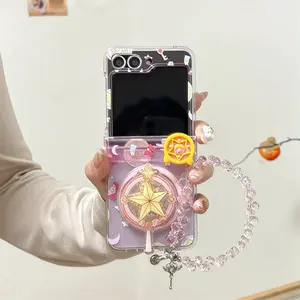 Cute cartoon Magic Stick magnetic stand phone case for Samsung Galaxy Z Flip7 FE Flip6 5 Flip5 cover with chain For Magsafe case