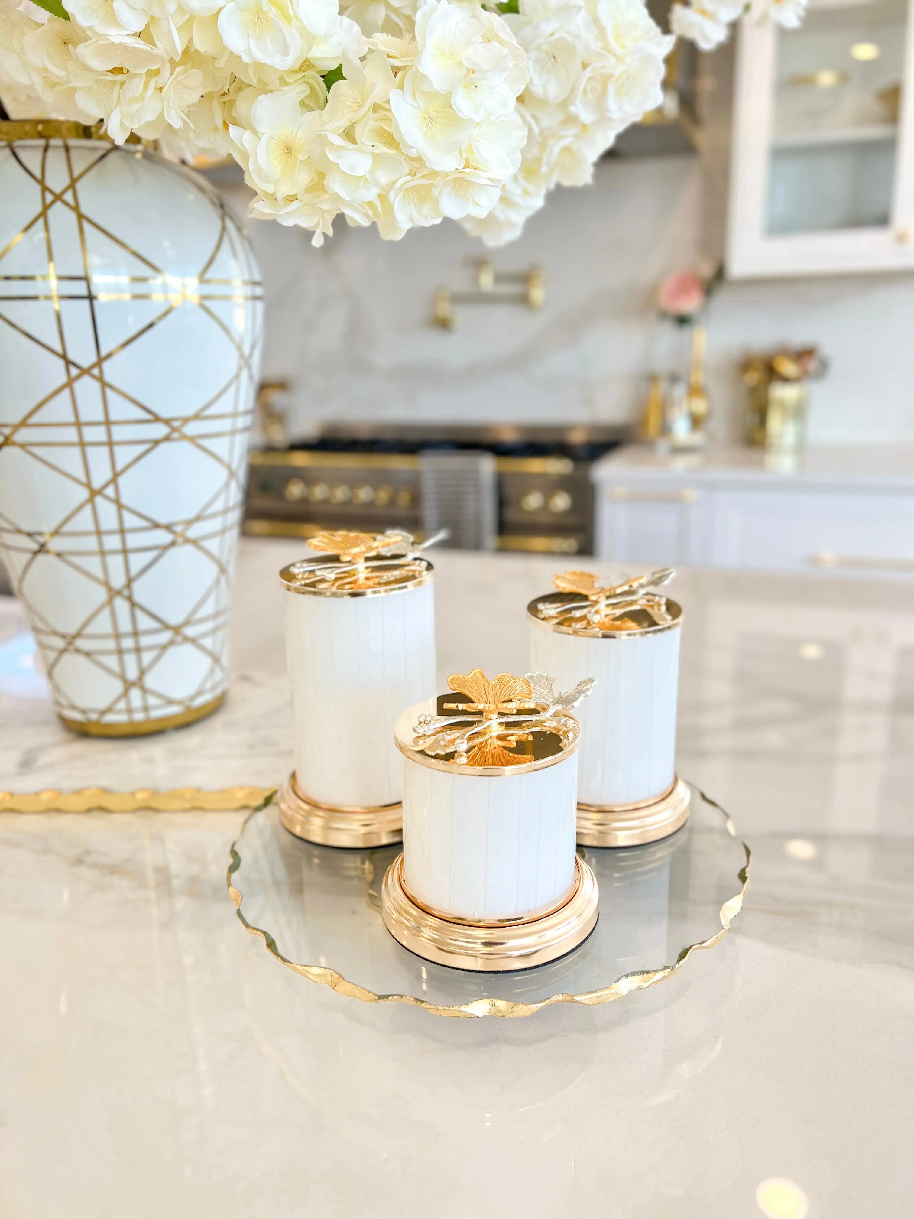 White and Gold Butterfly Canister (Set of 3)