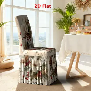 2/4/6/5/7Counts,Elegant Floral Skirt Chair Covers + Romantic Vintage Tablecloth Set, Perfect for Dining Home Kitchen Party, High-Quality, Easy Installation, Removable Washable Slipcovers
