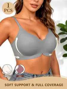 5-Pack Seamless Jelly Push-Up Everyday Bra Set, Wireless Backless Lingerie, Max Support, All-Over Print, Casual Style, All Seasons