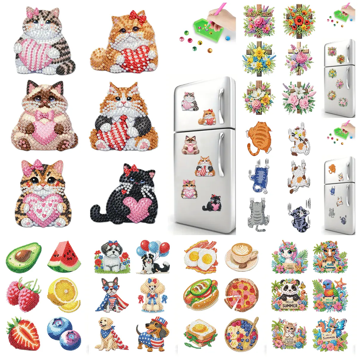 6Pcs DIY 5D Diamond Painting Acrylic Dog Refrigerator Magnet Set, Decor for Adults Beginners