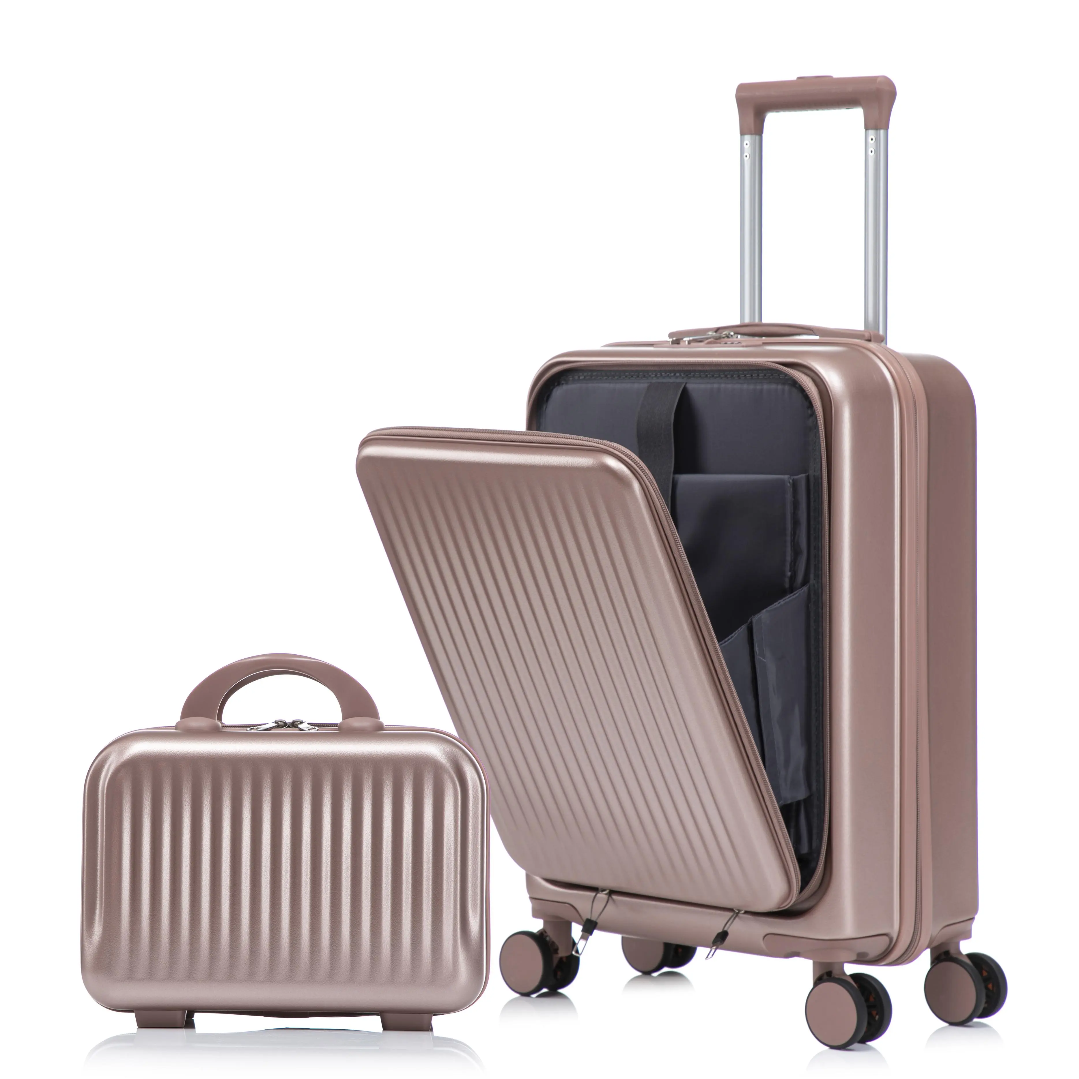 2-Piece ABS Hardside Luggage Set - 20-Inch Spinner Suitcase with Front Opening, Combination Lock & 14-Inch Dedicated Cosmetic Case for Business Travelers Needing Quick Laptop/Document Access on Short Trips