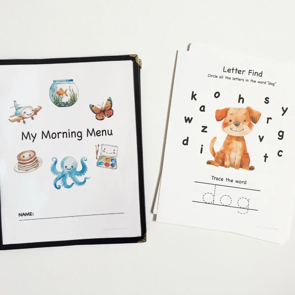 Toddler Morning Menu with 22 Activity Pages| Toddler Busy Book|Toddler Workbook|Homeschool Curriculum