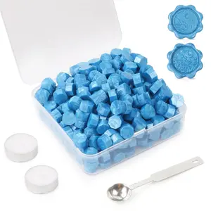 300 count Sky Blue Sealing Wax Beads Set for Wax Seal  with Candles and Melting SpoonPerfect for Christmas Cards, Envelopes, Wedding Invitations,  Packages, Letter Sealing (Sky Blue)
