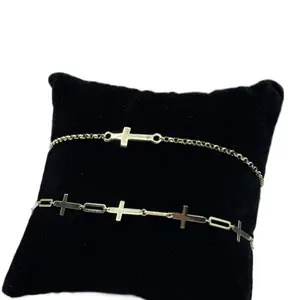 14K Gold Cross Bracelets with Expansion Adjustable Chain for Women Men Fashion Jewelry