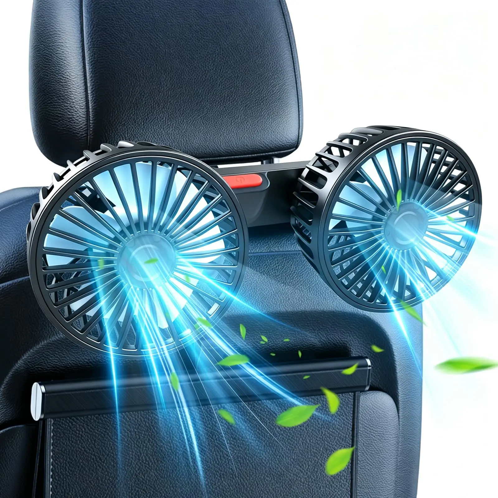 USB Car Cooling Fans for Backseat, Dual Head Car Fan for Kids, 360 Rotatable Headrest Fans, 3-Speed, Ultra-Quiet, 5V Powerful Electric Air Circulation Fan for SUV Truck Sedan