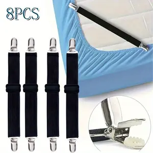 Bed Sheet Suspenders, 8pcs Adjustable Bed Sheet Holder Straps Sheet Fasteners Heavy Duty Bed Sheet Grippers for Mattresses Fitted Sheets Flat Sheets, Black