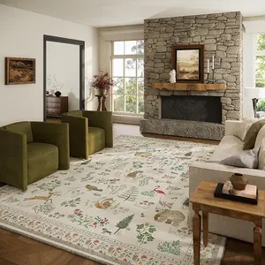 Palohom Washable  for Living Room Non Slip Low Pile Lightweight Soft Faux Wool Floral Area  Stain Resistant Easy Care 8x10 Size Ultra Soft & Non Slip for Bedroom Kitchen Dining Room Hallway Entryway rug carpet