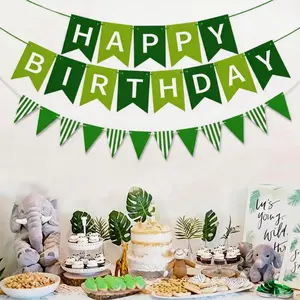 Birthday Banner Set, 12 Triangle Flags, Party Decorations, Hanging Birthday Wreath, Birthday Party Background Decor, Party Supplies