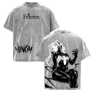 Frieren Beyond Journey’s End Venom Fusion T-Shirt, Vintage Washed Oversized Anime Tee, Dark Manga Graphic Top, Heavy Cotton Streetwear Animecore Menswear Daily Outfit boxy shirt