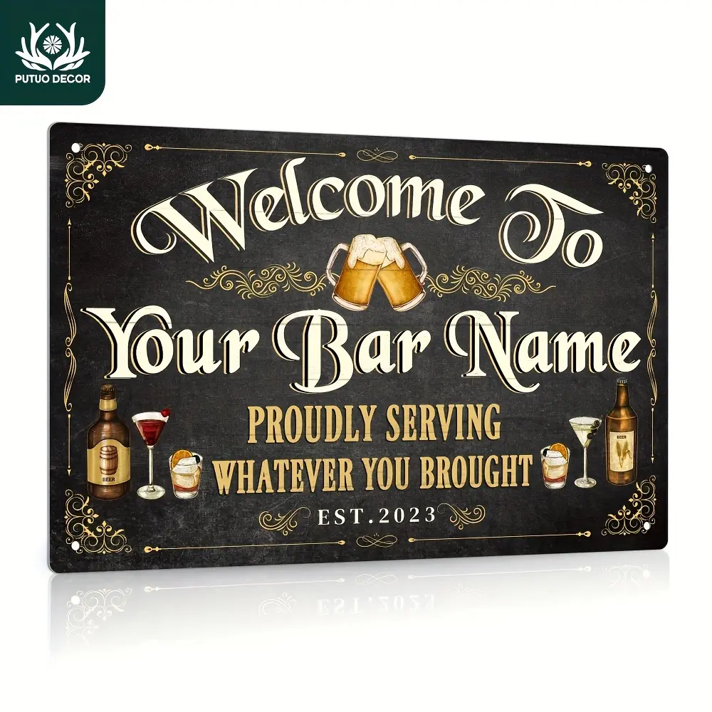 Custom Name Retro Bar Sign - Vintage Aluminum Wall Decor for Pub, Kitchen, Club - 12x8 Inches