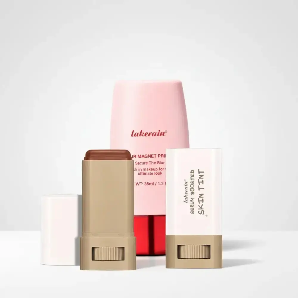 Long-lasting Solid Foundation & Lakerain Blur Magnet Primer Set, 2 Counts Waterproof & Sweatproof Foundation and Primer, Makeup Accessories