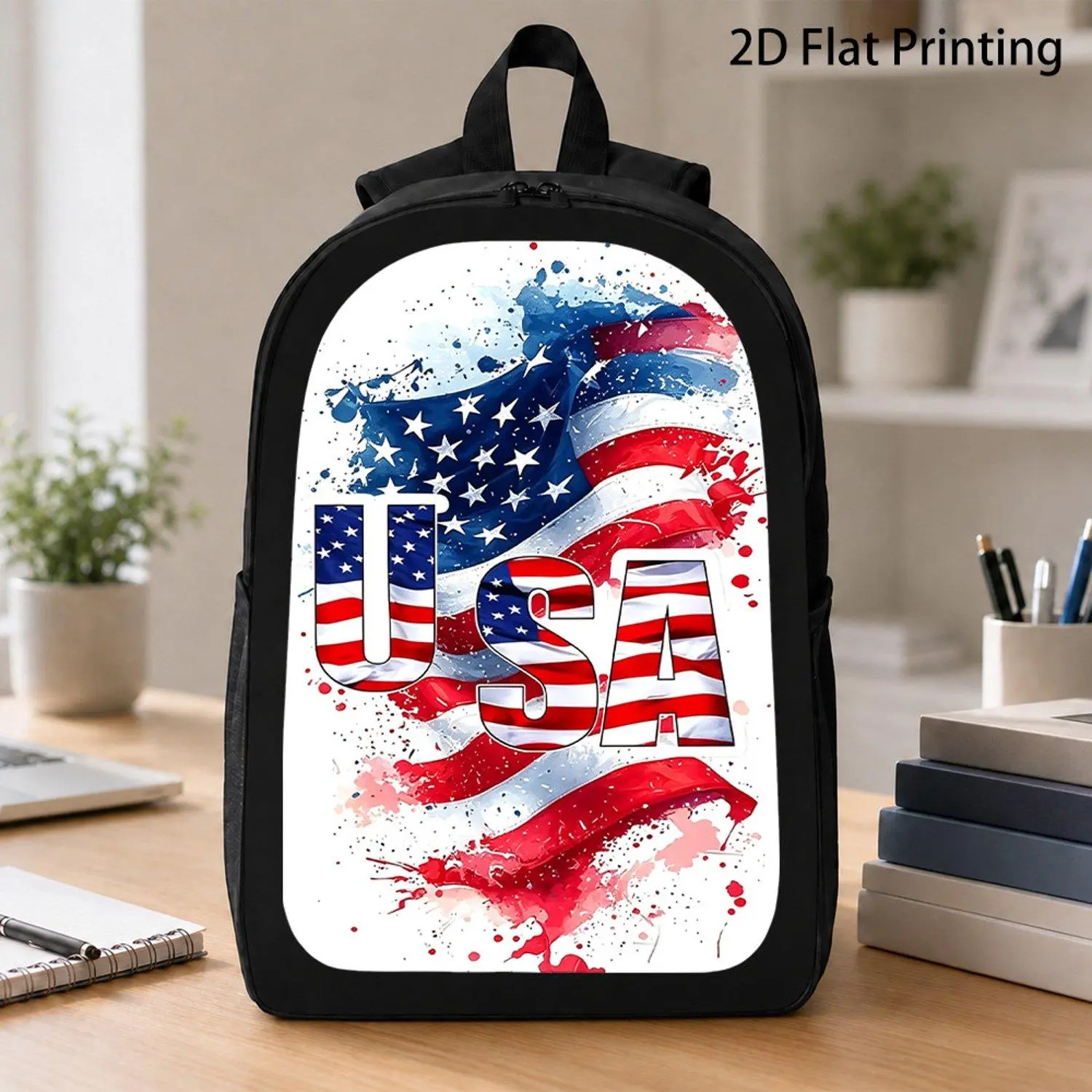 1pc Backpack with USA American Flag Watercolor Splash Print Suitable for Daily Travel School and Outdoor Use