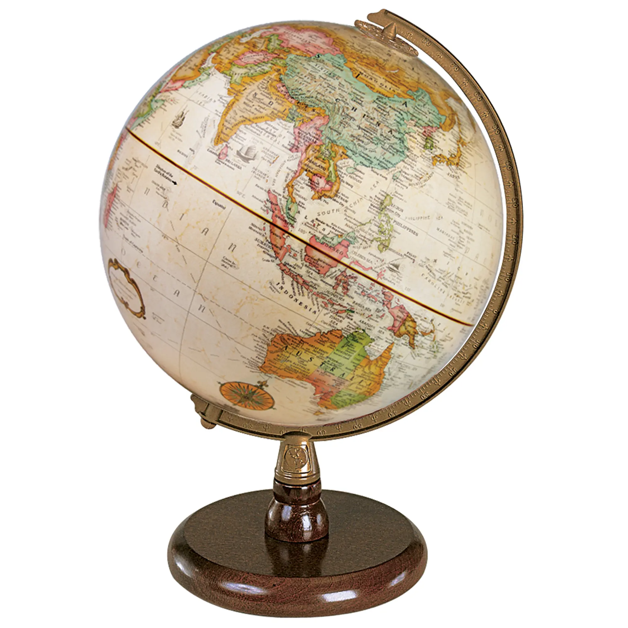 Replogle 9-In Antique Classic Raised Relief Tabletop Globe with Walnut Base, Detailed World Map Educational School Supply, Made in USA Decor - Gift for Geography Lovers